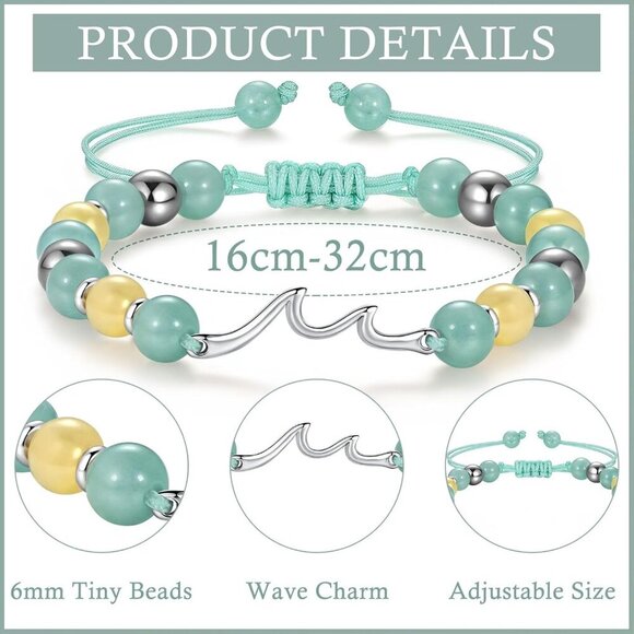 Wave Beaded Bracelets for Women Gift for Daughter Adjustable Green Jewelry - Picture 5 of 7